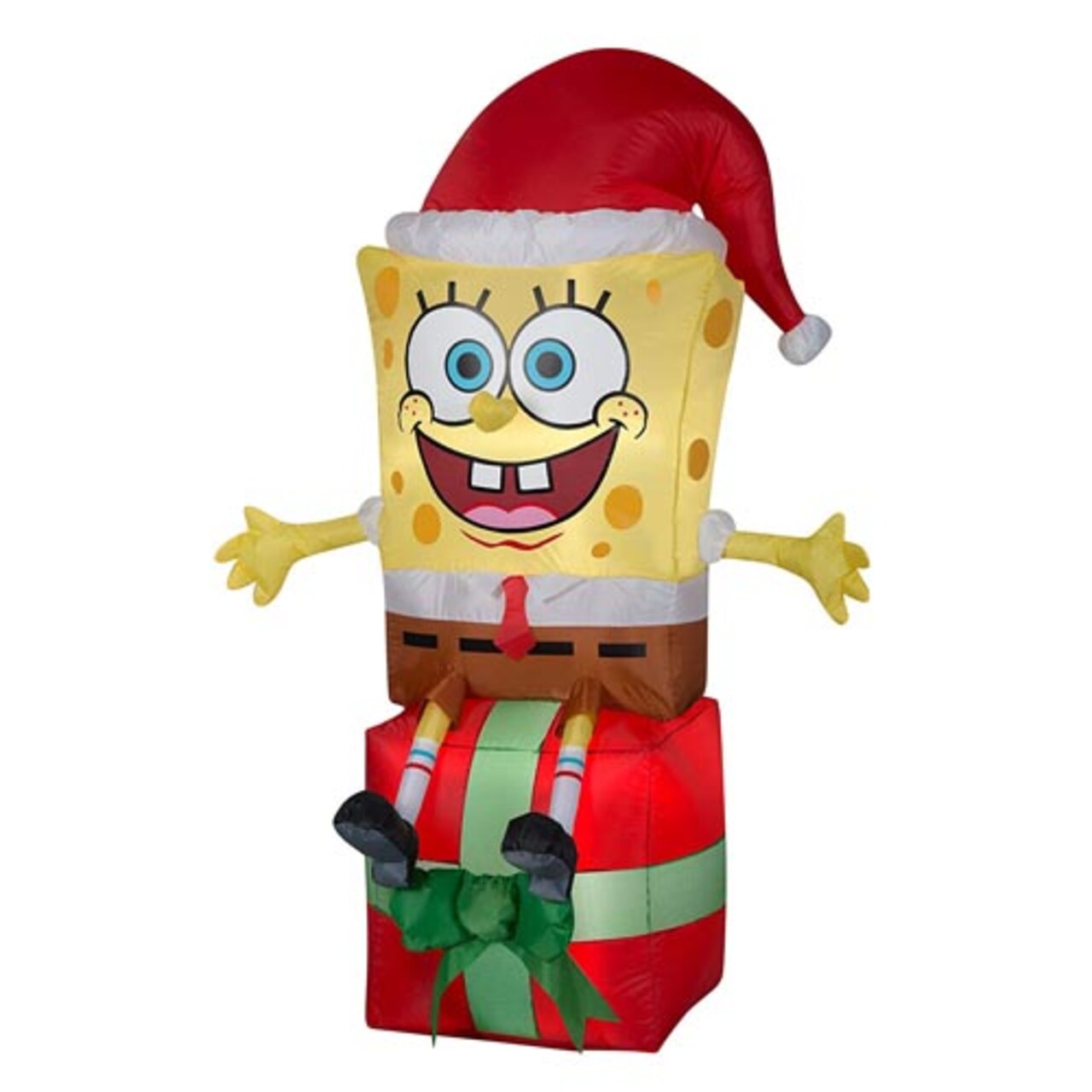 5' Gemmy Airblown Inflatable Christmas SpongeBob SquarePants Wearing A Santa Hat Sitting On A Present Yard Decoration 118071